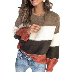 CUPSHE Striped Color Block Knit Sweater Women's Warm Cozy Fall Winter Size S